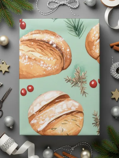 Watercolor Sourdough Christmas Baked Goods Pine Needles Pattern Background - Moore and Mountain