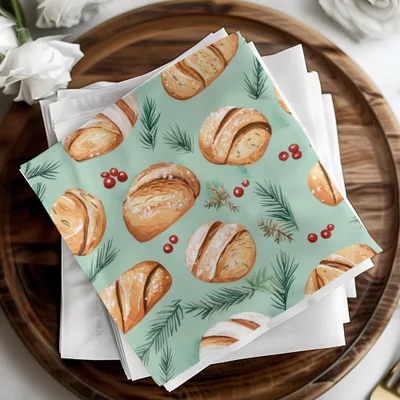 Watercolor Sourdough Christmas Baked Goods Pine Needles Pattern Background - Moore and Mountain