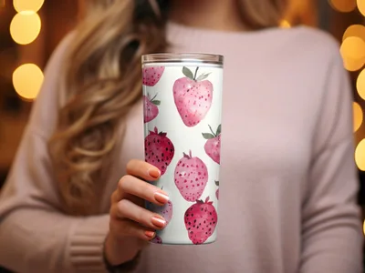 Watercolor Strawberry Splash Watercolor Pattern in Pink and Red - Moore and Mountain