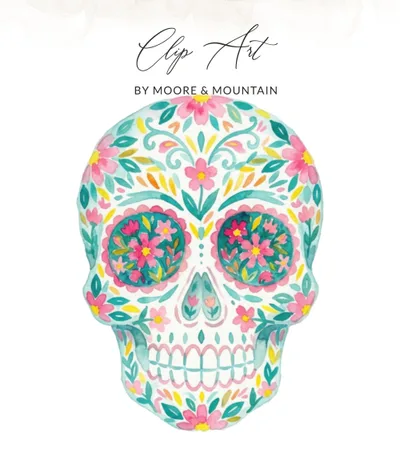 Watercolor Sugar Skull Digital Art Download | Floral Calavera Printable Decor | Día de los Muertos Mexico Folk Art PNG