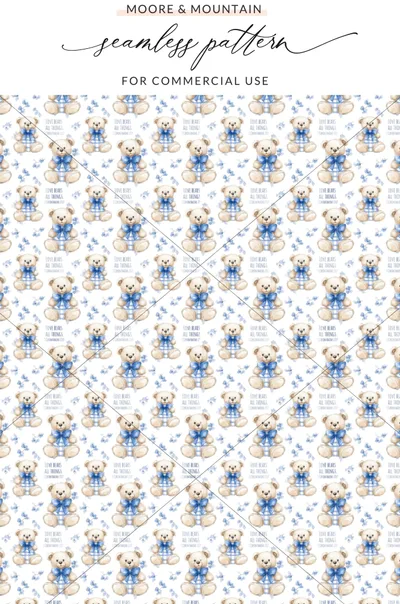 Adorable Teddy Bears Seamless Pattern for Commercial Use