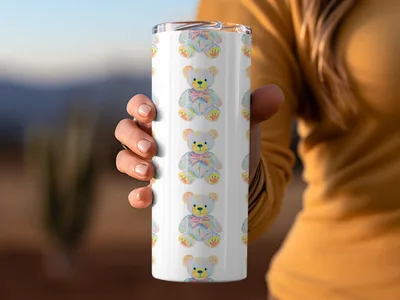 Adorable Watercolor Teddy Bear Repeat Design Tumbler product type