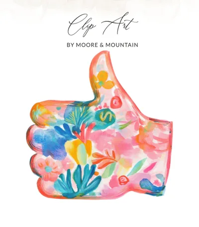 Watercolor Thumbs Up SVG, Preppy Clip Art Digital Download, Floral Like Icon, Positive Vibe Graphic Design, Social Media Art