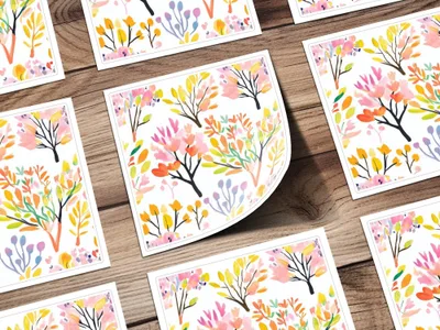Watercolor Tree Seamless Pattern Digital Paper, Botanical Floral Design, Hand Painted Spring Print, Colorful Trees, Printable Digital