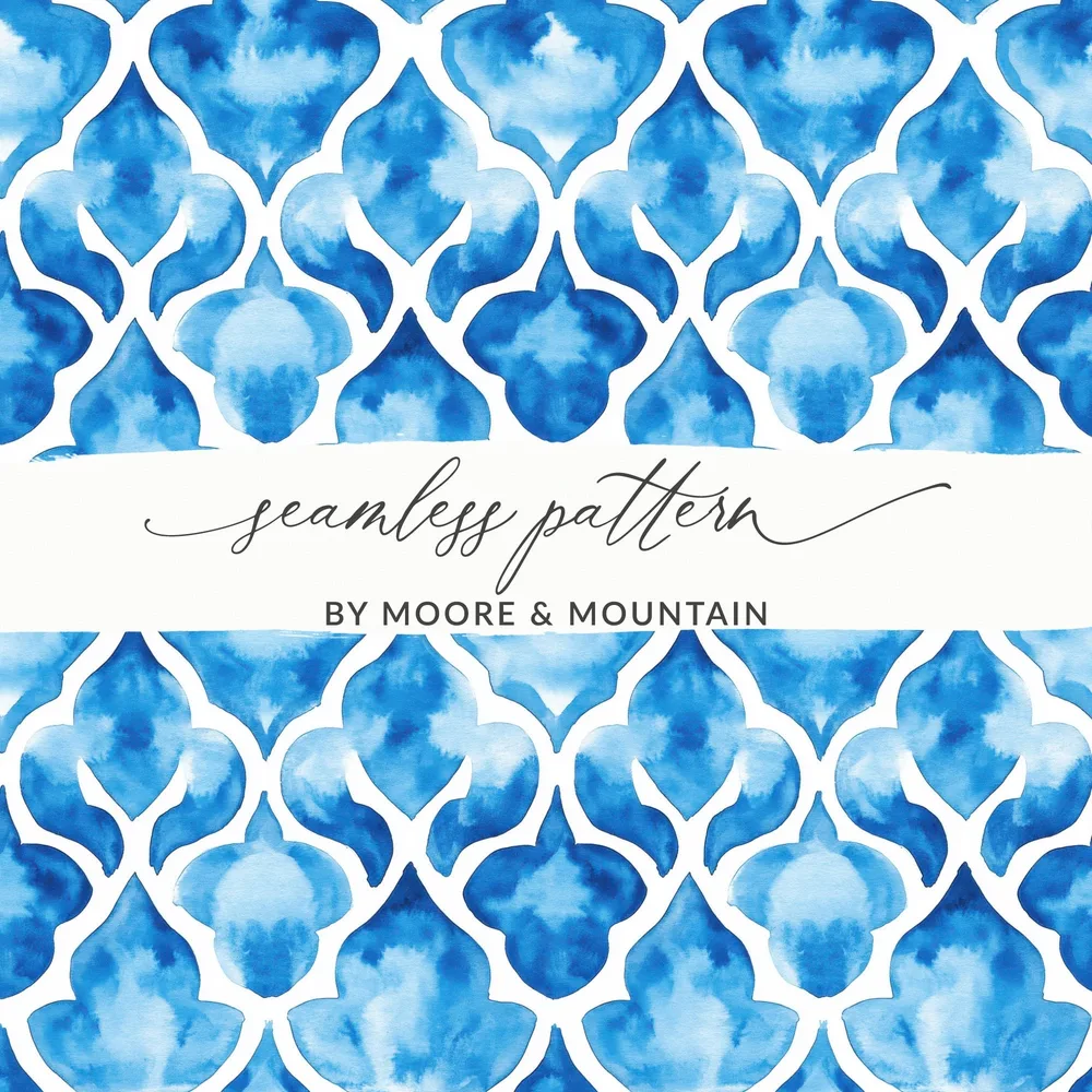 Watercolor Trellis in Azure Blue Design Pattern Digital - Moore and Mountain