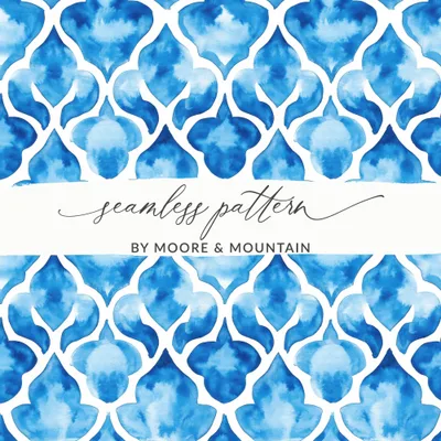 Watercolor Trellis in Azure Blue Design Pattern Digital