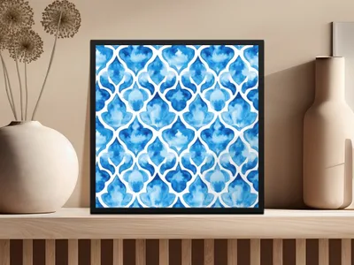 Watercolor Trellis in Azure Blue Design Pattern Digital - Moore and Mountain