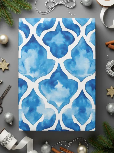 Watercolor Trellis in Azure Blue Design Pattern Digital - Moore and Mountain