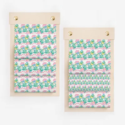 Watercolor Tropical Floral Seamless Pattern Digital Paper, Pink Blooms, Green Leaves, Scalloped Border, Instant Download, Bright - Moore and Mountain