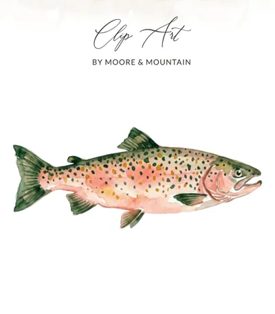 Watercolor Trout Digital Download, Realistic Rainbow Fish Art PNG, Fishing Nature Lover Print, Outdoorsman Cabin Decor Gift for Him