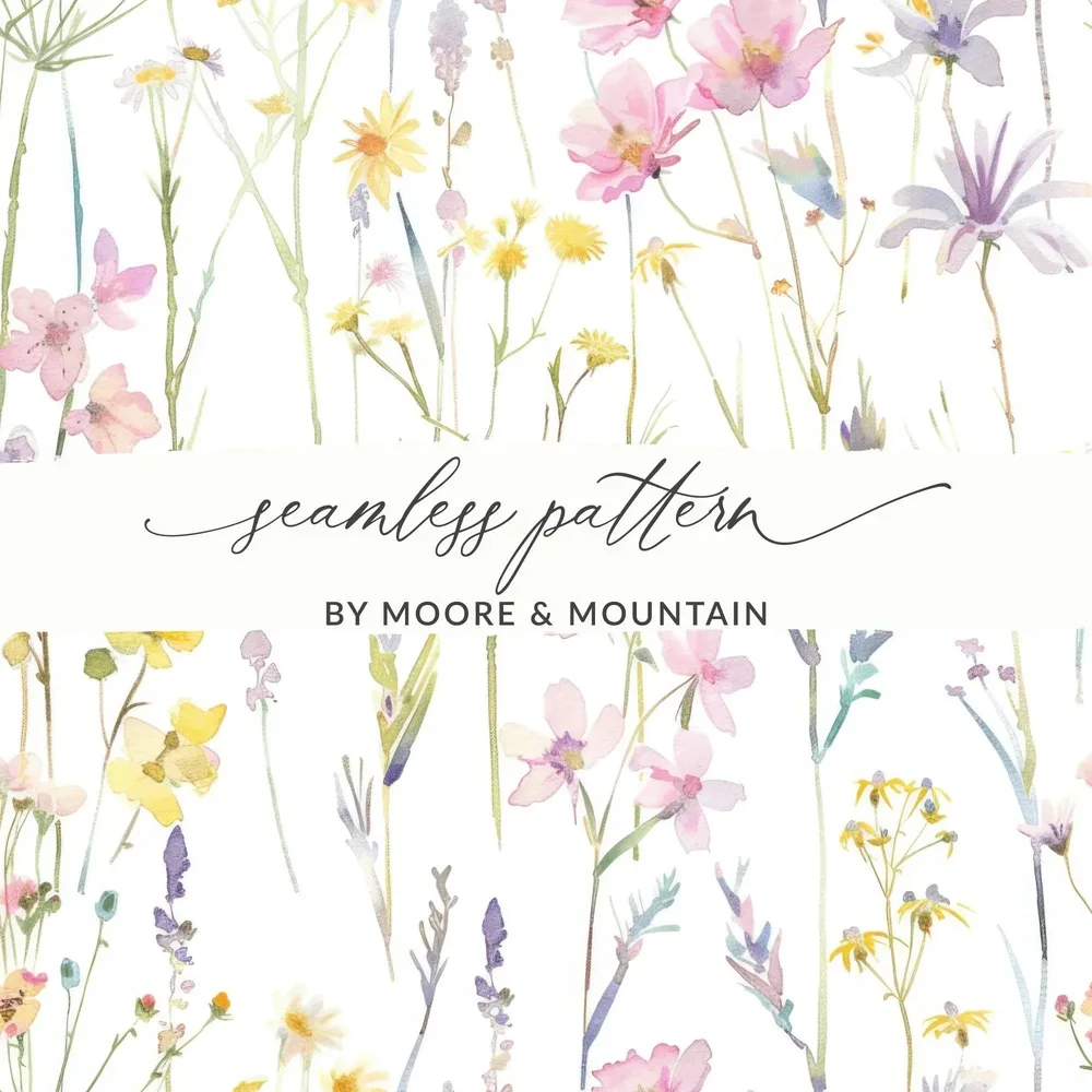 Watercolor Wildflower Digital Paper, Floral Seamless Pattern, Flower Background, Spring Flower Design, Digital Download, 2 JPEG files - Moore and Mountain
