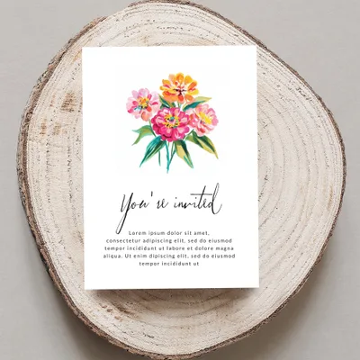 Invitation card with floral illustration and placeholder text.