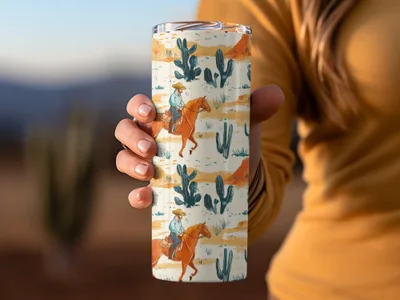 Western Digital Paper, Cowboy Horse Digital Seamless Pattern, Cactus Desert JPEG for Crafts, Scrapbooking, Fabric, Wallpaper, Tile - Moore and Mountain