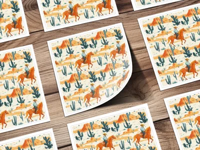 Western Digital Paper, Cowboy Horse Digital Seamless Pattern, Cactus Desert JPEG for Crafts, Scrapbooking, Fabric, Wallpaper, Tile - Moore and Mountain