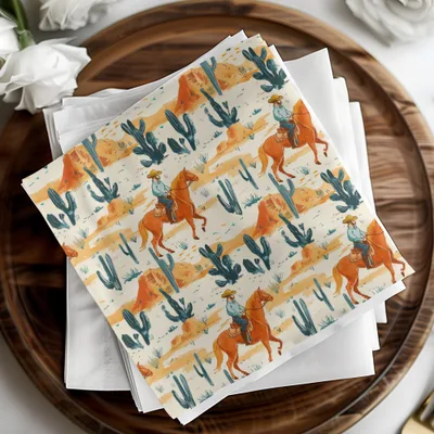 Western Digital Paper, Cowboy Horse Digital Seamless Pattern, Cactus Desert JPEG for Crafts, Scrapbooking, Fabric, Wallpaper, Tile - Moore and Mountain