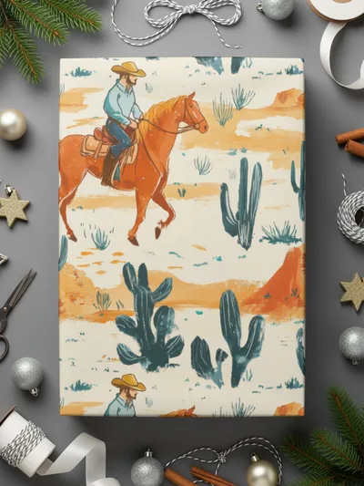 Western Digital Paper, Cowboy Horse Digital Seamless Pattern, Cactus Desert JPEG for Crafts, Scrapbooking, Fabric, Wallpaper, Tile - Moore and Mountain