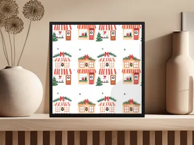 Whimsical Christmas Houses Holiday Season Repeating Pattern Digital - Moore and Mountain