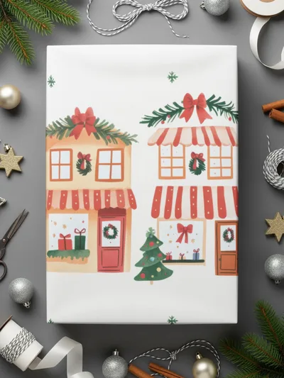Whimsical Christmas Houses Holiday Season Repeating Pattern Digital - Moore and Mountain
