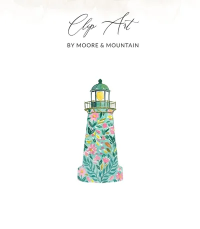 Whimsical Coastal Lighthouse Floral Digital Art Print, Watercolor Ocean Beach Home Decor, Instant Download Wall Art Decor