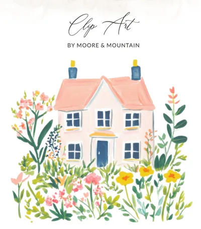 Whimsical Cottage House SVG, Preppy Clip Art Garden Illustration, Cozy Home Digital Download, Floral Countryside Aesthetic Art