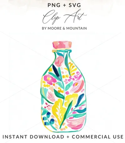Colorful floral pattern on a bottle shape, PNG + SVG clip art.