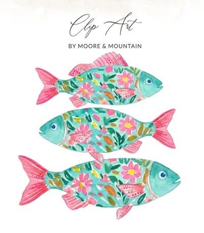 Whimsical Floral Fish Watercolor T-Shirt Design, Boho Ocean Art PNG, Colorful Sea Life Digital File, Coastal Aesthetic Graphic Tee