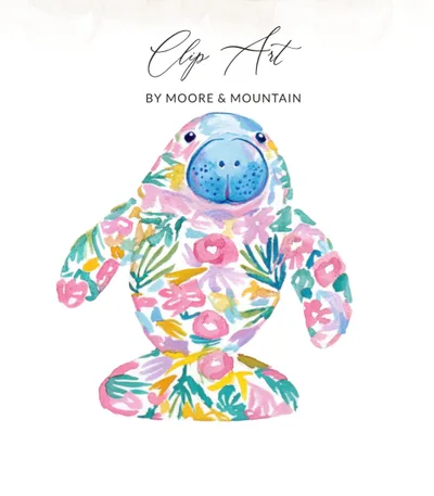 Whimsical Floral Manatee Watercolor Art Print, Cute Ocean Animal Digital Download for Nursery Decor, Coastal Wall Art Gift SVG