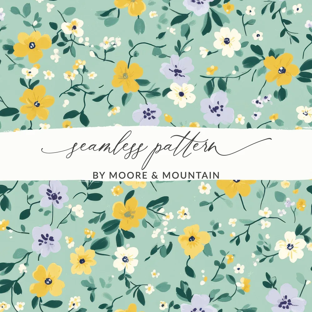 Beautiful Floral Seamless Pattern Green Background Design