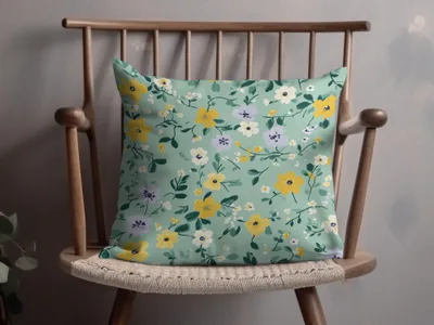 Yellow and White Floral Pattern Decorative Pillow