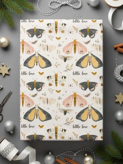 Cute Butterfly and Moth Design Little Love Wrapping Paper