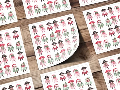 Whimsical Pirate Santa Christmas Figures Pattern Digital - Moore and Mountain