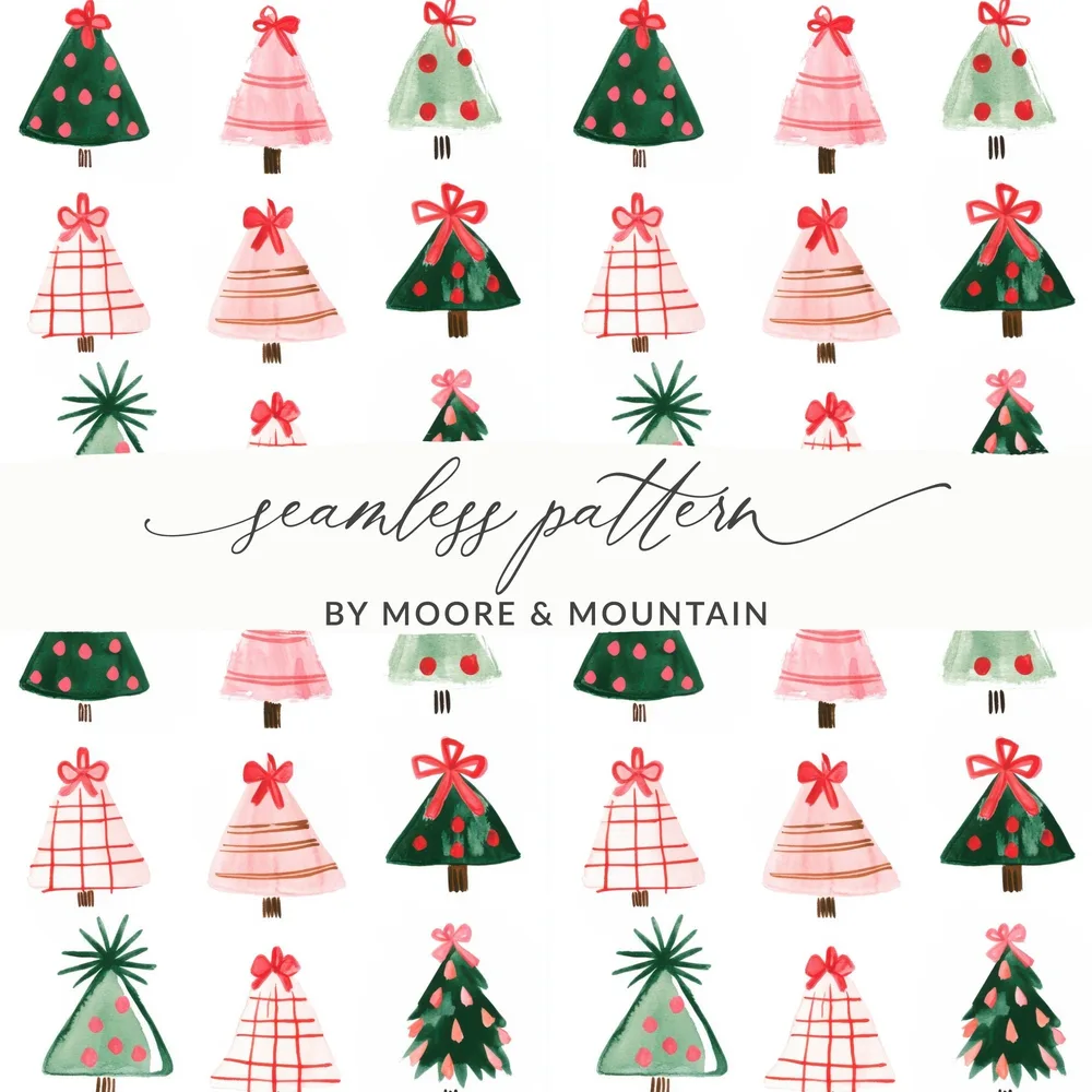 Whimsical Watercolor Christmas Trees a Festive Holiday Pattern Digital - Moore and Mountain