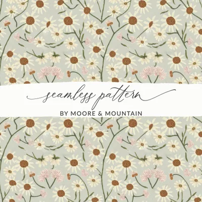 White Daisy Floral Pattern Digital Paper, Light Blue Summer Flower Repeat, Watercolor Spring Seamless Pattern, Flower Garden Print