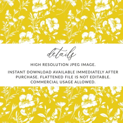 White Floral Pattern, Yellow Background, Digital Paper, Seamless Digital Design, Floral Digital Paper, Printable Pattern - Moore and Mountain