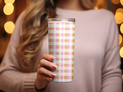 Charming Pink and Orange Checkered Tumbler Cup