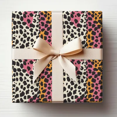 Colorful Leopard Print Gift Wrap with Ribbon Package