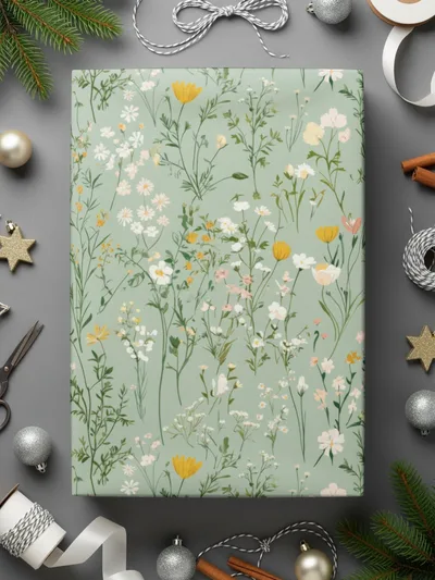 Wildflower Field Digital Paper, Seamless Floral Pattern, Sage Green Background, Digital Fabric Design, Repeating Pattern, 2 JPEG Scales - Moore and Mountain