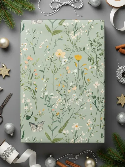 Wildflower Meadow Digital Seamless Pattern, Floral Butterfly Print, Botanical Scrapbook Paper, Fabric Design, Two Scale Options - Moore and Mountain