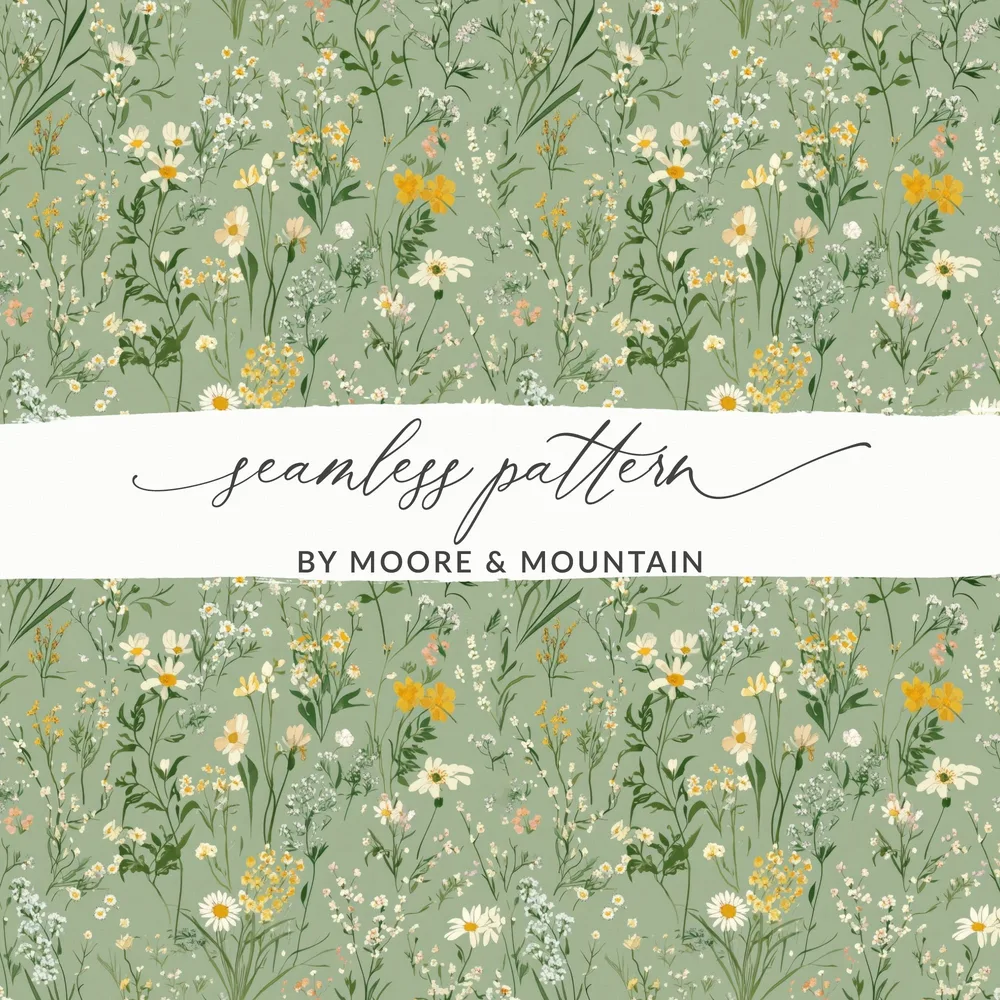 Wildflower Seamless Pattern, Sage Green Digital Paper, Floral Printable, Digital Texture, Fabric Design, Scrapbook Paper, Digital Product - Moore and Mountain
