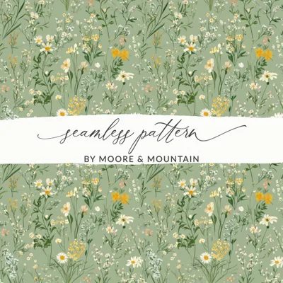 Wildflower Seamless Pattern, Sage Green Digital Paper, Floral Printable, Digital Texture, Fabric Design, Scrapbook Paper, Digital Product