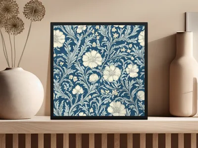 William Morris Blue Larkspur Print Seamless Vines Background Dark - Moore and Mountain