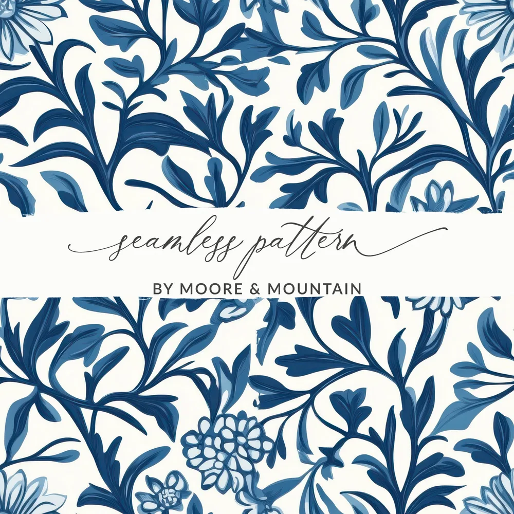 William Morris Blue Seamless Pattern Blue and White Digital - Moore and Mountain