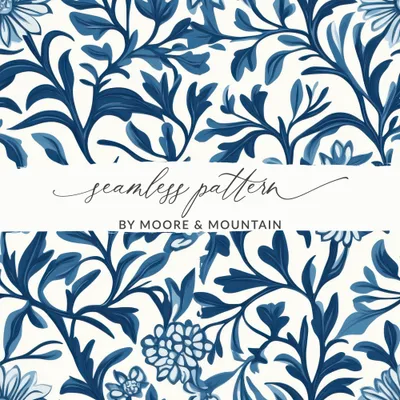 William Morris Blue Seamless Pattern Blue and White Digital