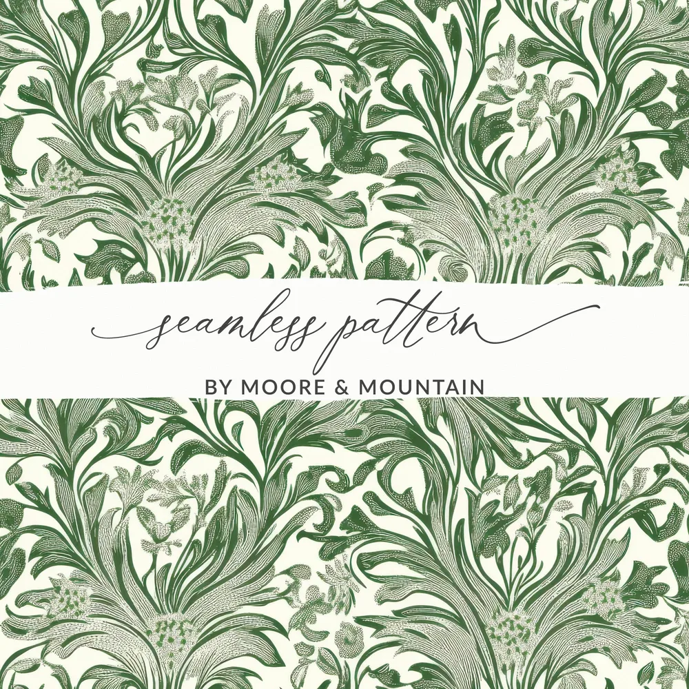 William Morris Larkspur Seamless Vintage Vines Background Dark Green Digital - Moore and Mountain