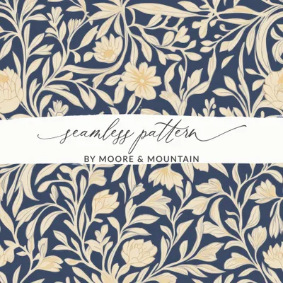 William Morris Seamless Pattern Blue and Cream Digital