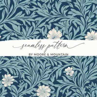 William Morris Seamless Pattern Blue White Floral Digital