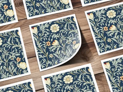 William Morris Seamless Pattern Navy Beige Light Blue Digital - Moore and Mountain