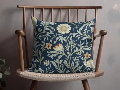 William Morris Seamless Pattern Navy Beige Light Blue Digital - Moore and Mountain