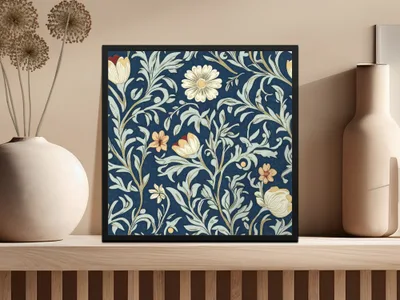 William Morris Seamless Pattern Navy Beige Light Blue Digital - Moore and Mountain