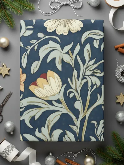 William Morris Seamless Pattern Navy Beige Light Blue Digital - Moore and Mountain